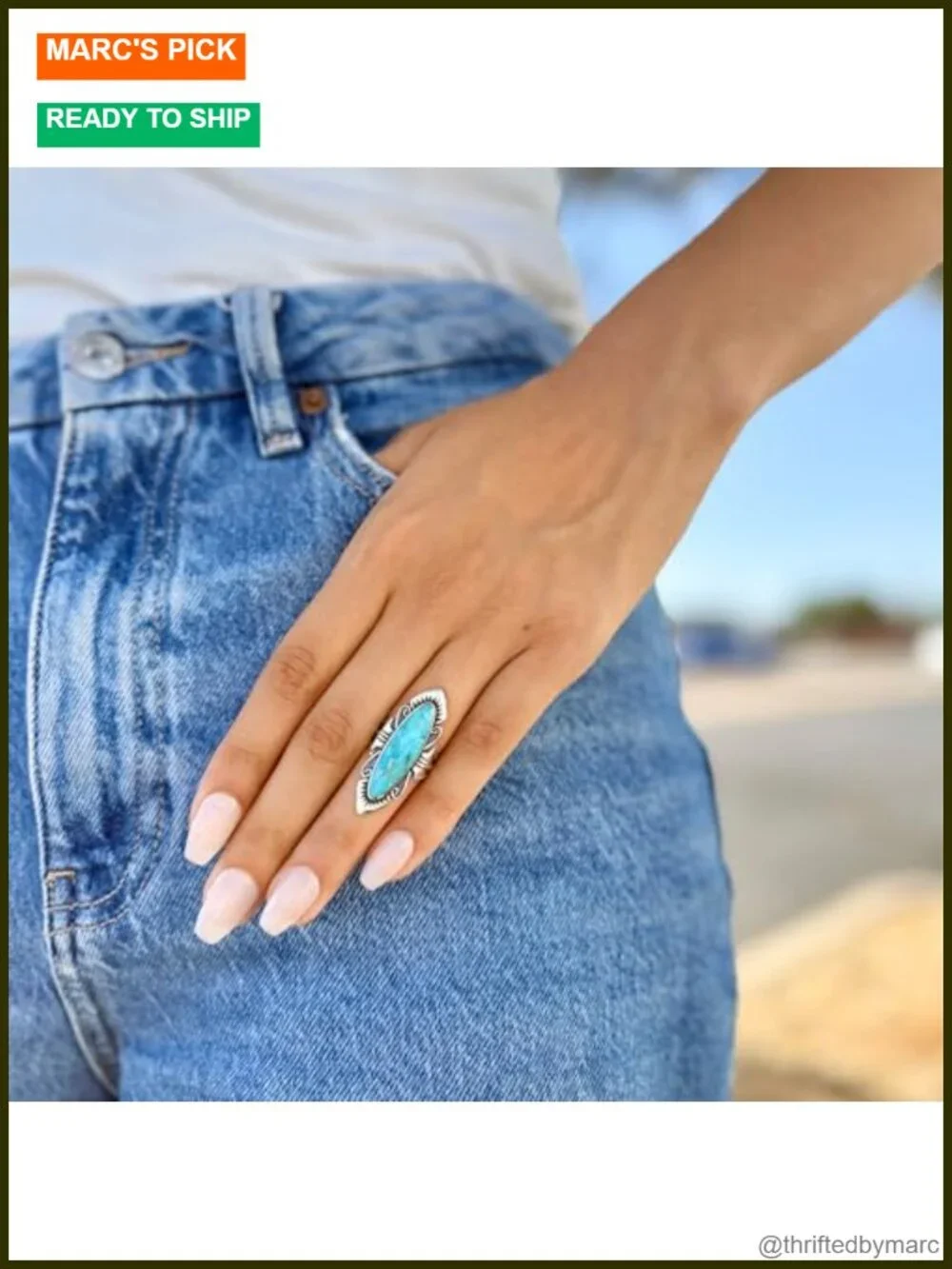 Sterling Silver 925 Turquoise Statement Ring Natural Gemstone